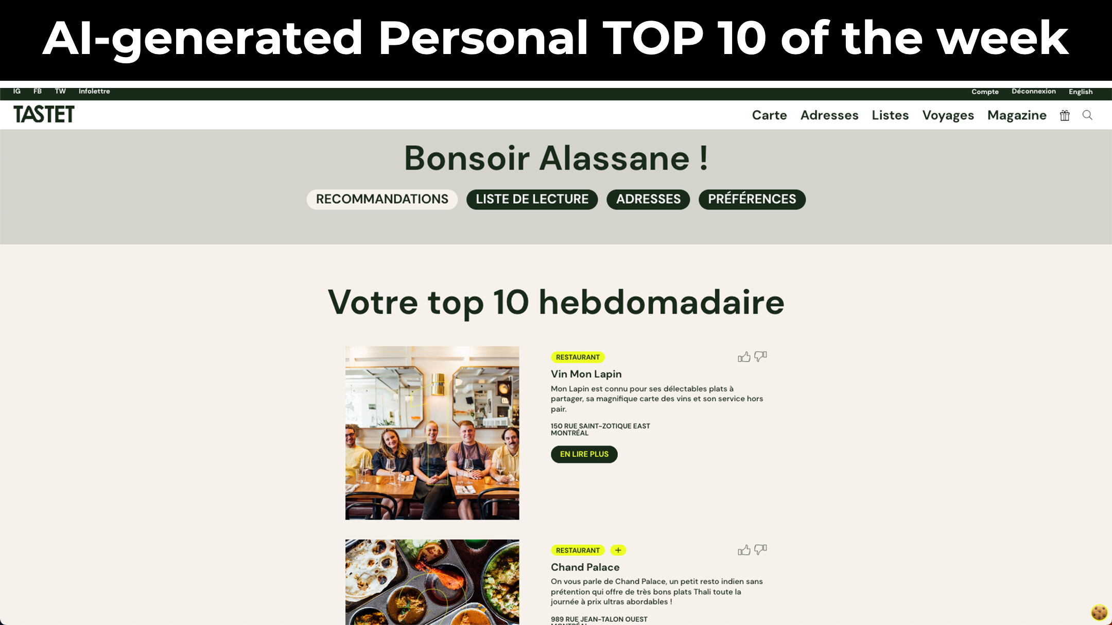 Tastet Recommender System